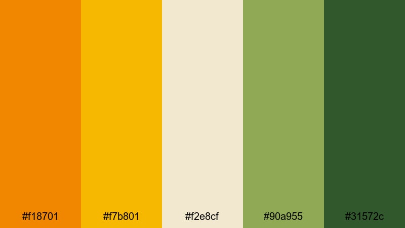 harvest field glow orange green yellow color palette with hex codes