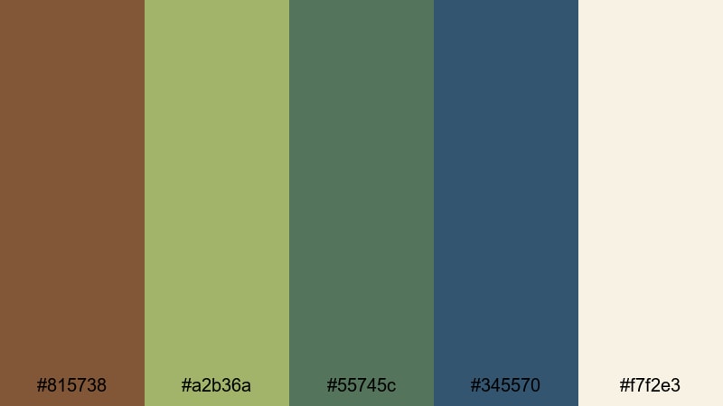 harvest fields twilight brown green blue color palette with hex codes