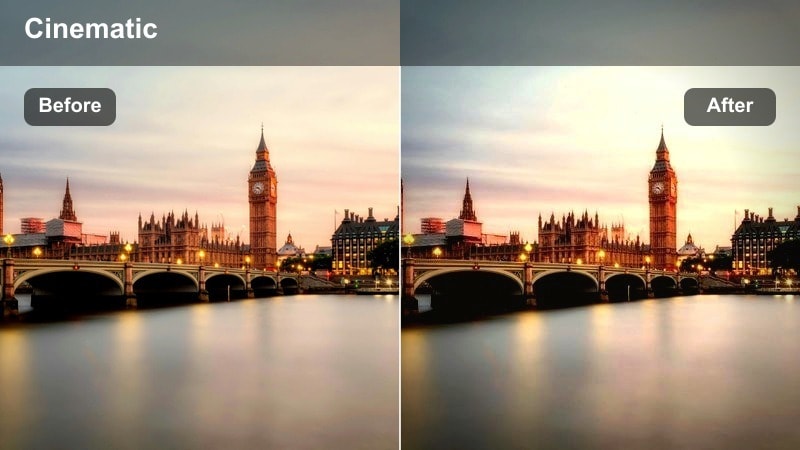 Quiet blue-hour city street with soft cool haze and distant headlights.