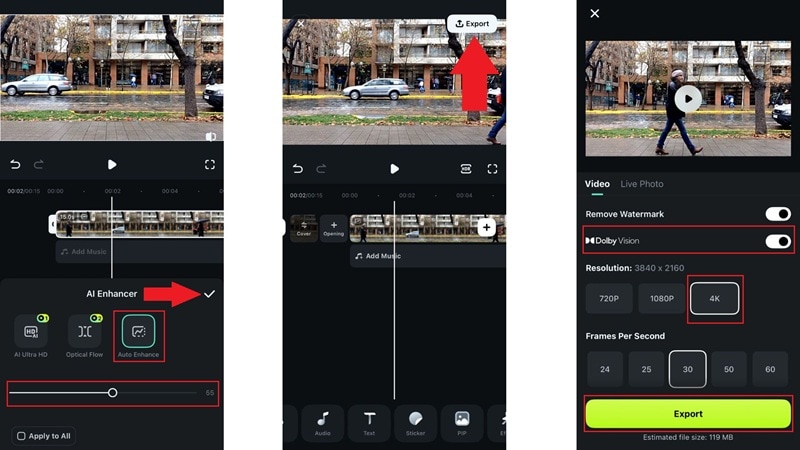 export video in dolby and 4k