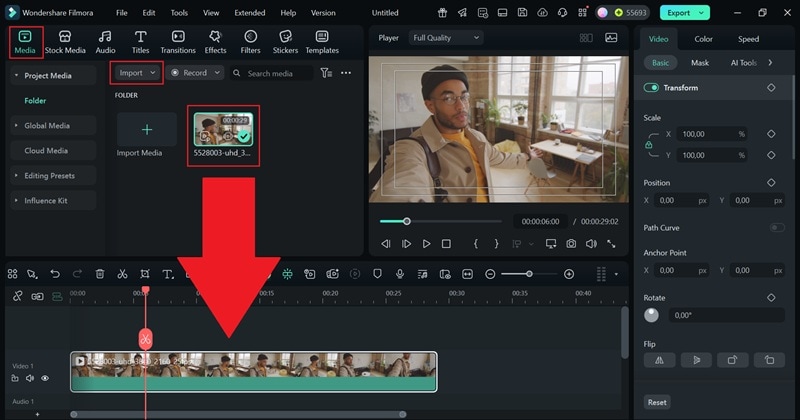 import video and drag to timeline