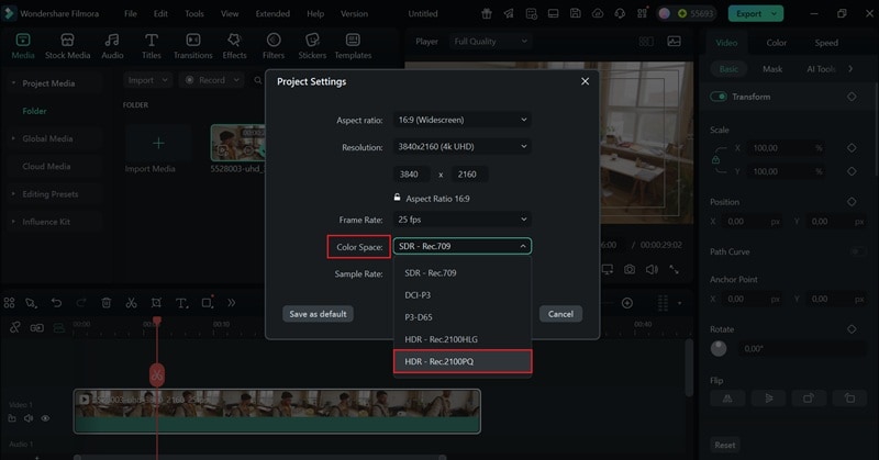 set color space to hdr pq