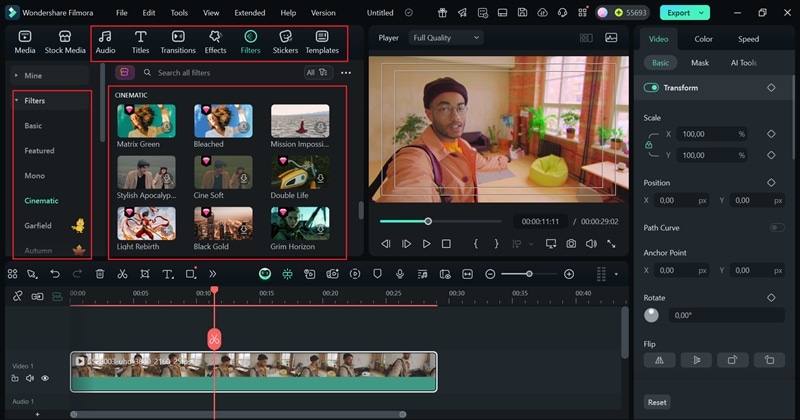 browse through filmora extensive libraries