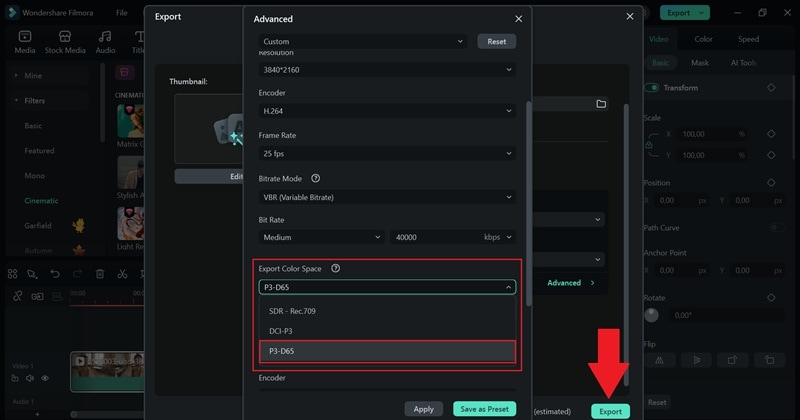 set export color space to hdr
