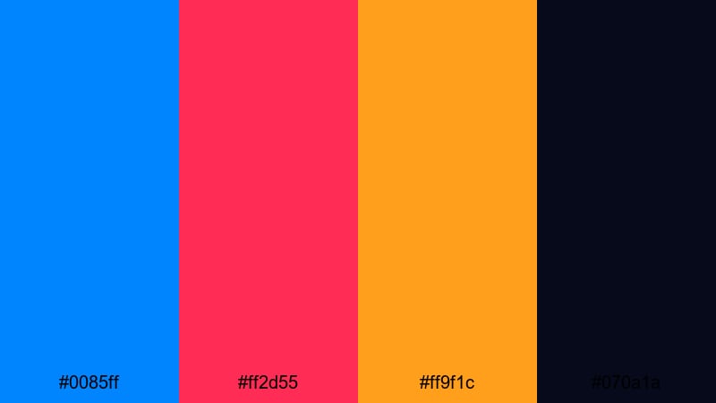 heroic neon horizon blue red orange color palette with hex codes