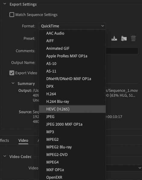 hevc codec in premiere pro