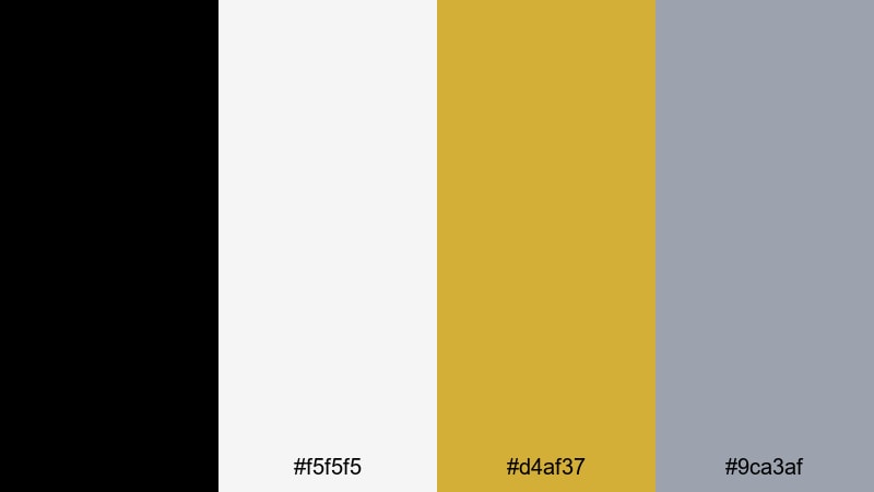 high contrast title card black gold color palette with hex codes