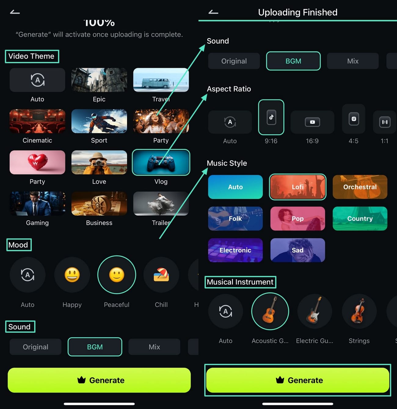 assign reel preferences and tap generate 