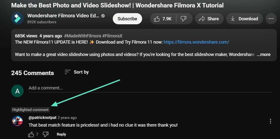what does highlighted comment mean