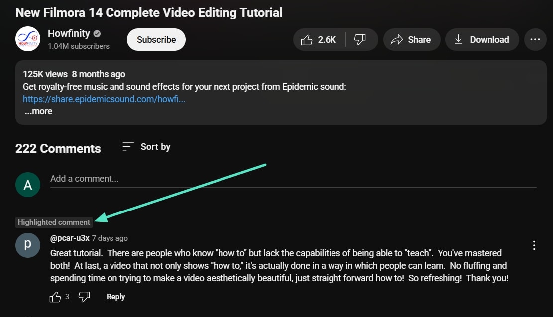 top of comment section