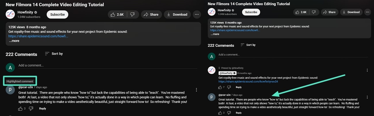 highlighted comment visibility