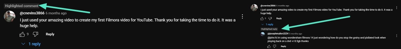 comments and replies highlighted label