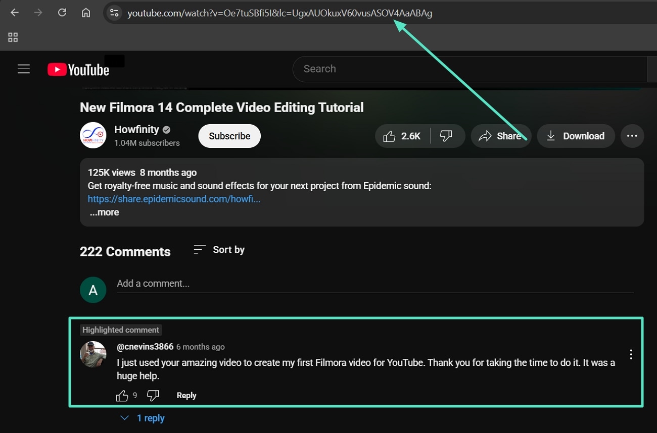 copy url share highlighted comment