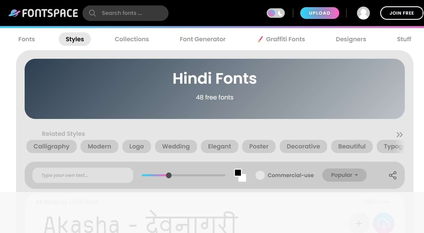 font space top hindi font generator