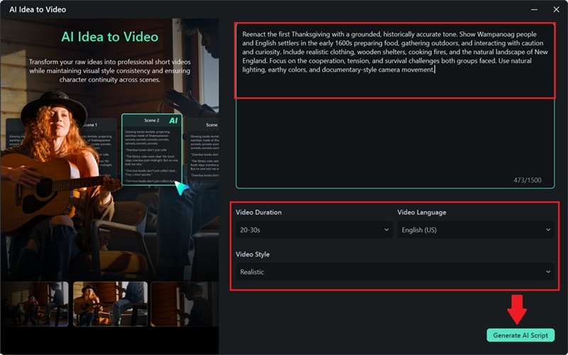 type your idea to create thanksgiving history video script