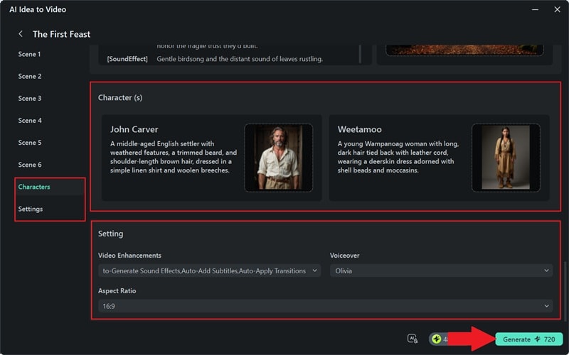 customize characters and generate video