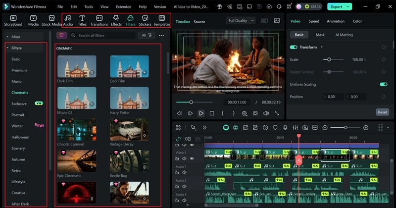 browse through filmora features and libraries