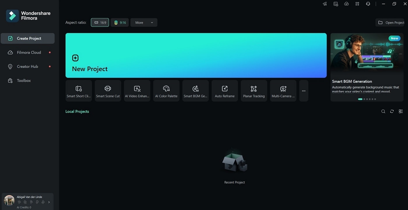 filmora main interface