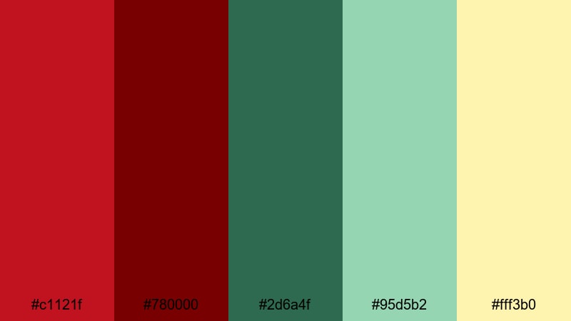 holiday ribbon sparkle red green color palette with hex codes