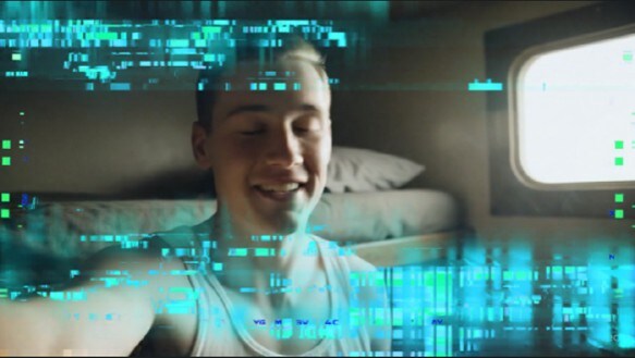 futuristic glitch filter on man