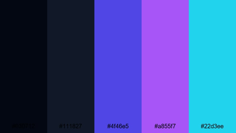 hologram hacker hub gaming color palette with hex codes