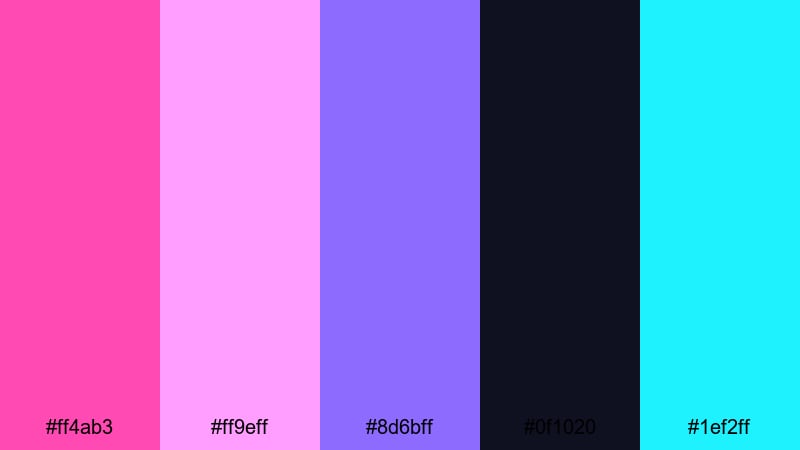 hologram interface shine magenta color palette with hex codes