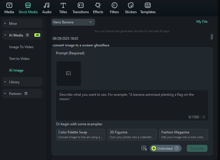 filmora ai image generator upload example