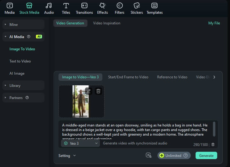 select custom option to create homeless man ai video