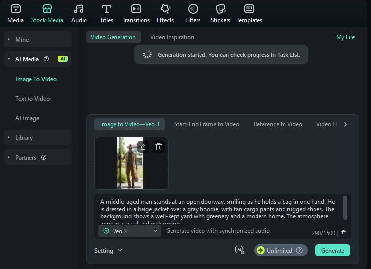 generate homeless man ai awareness video in filmora