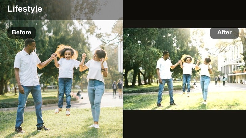 Warm honey glow lifestyle video filter on a family breakfast scene