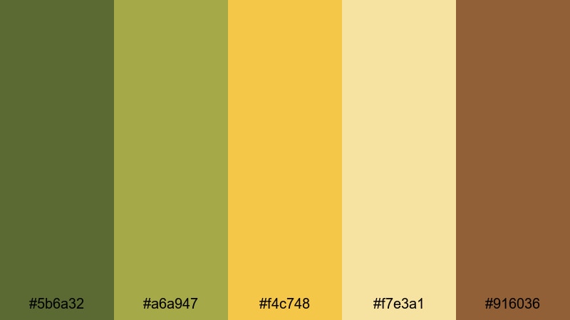 honeycomb cabin light green yellow brown color palette with hex codes