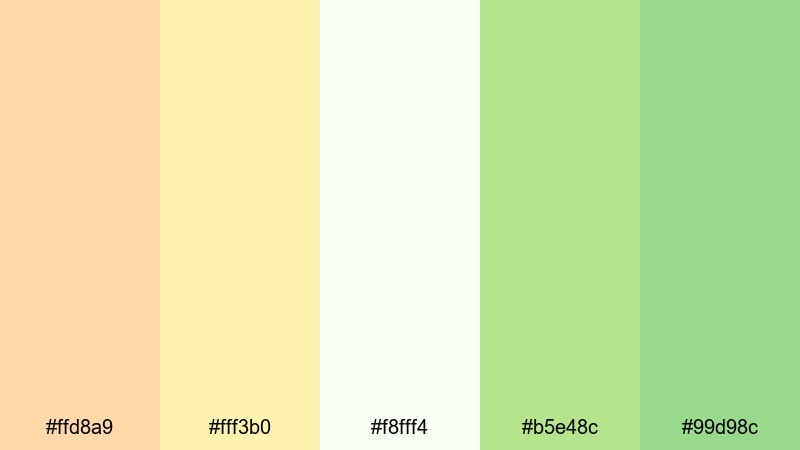 honeydew sunbeam mist orange green yellow color palette with hex codes