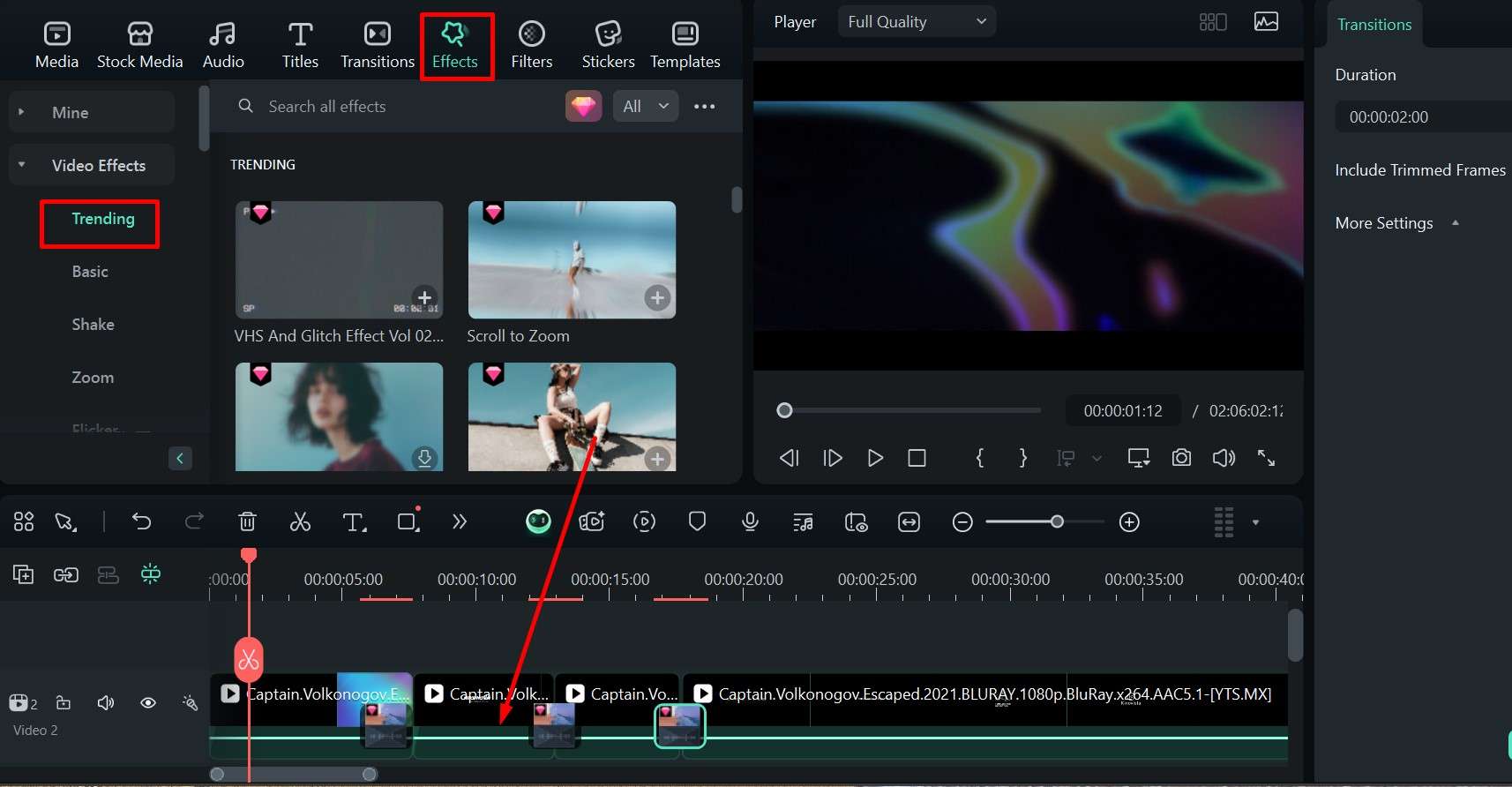 filmora applying effects