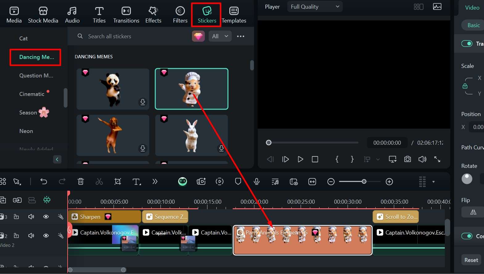 filmora using stickers