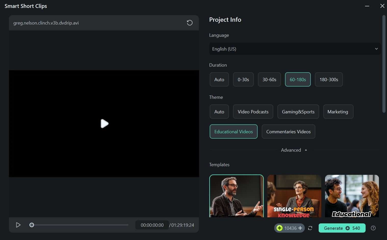filmora smart short clips