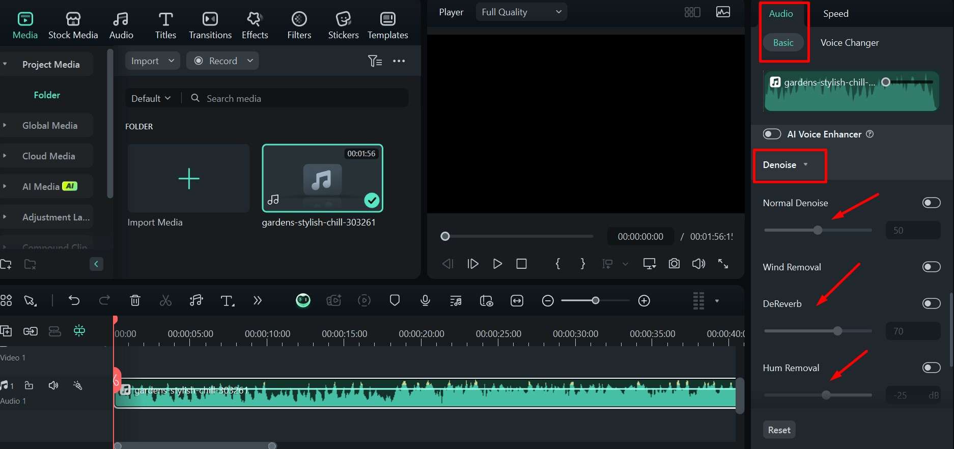 filmora smart audio denoise