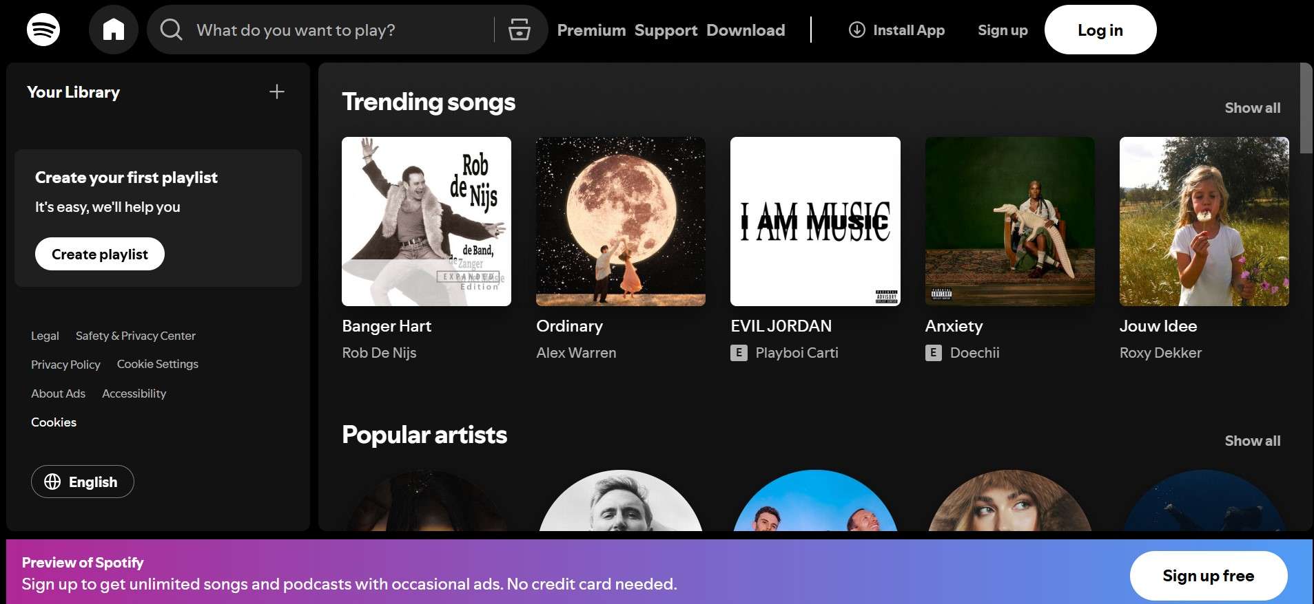 spotify home page