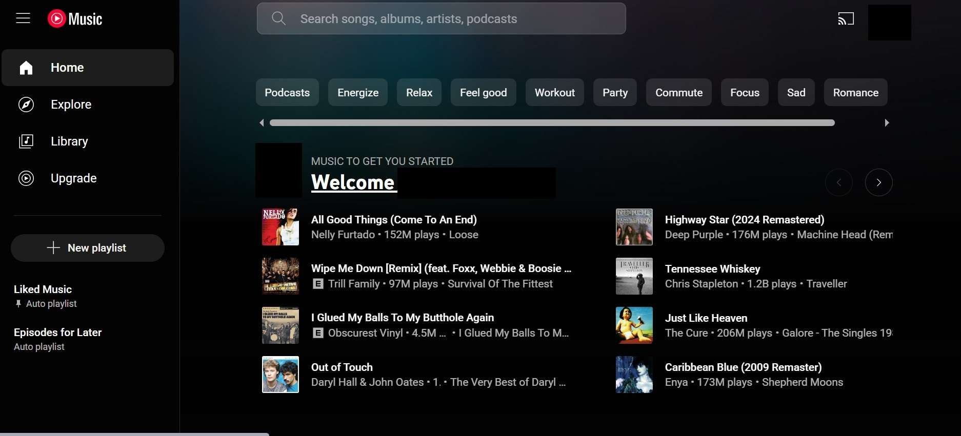 youtube music home page