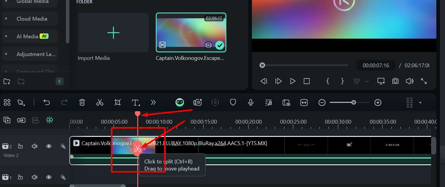 using filmora cut tool