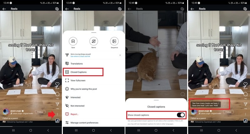 how to add auto captions on instagram reels