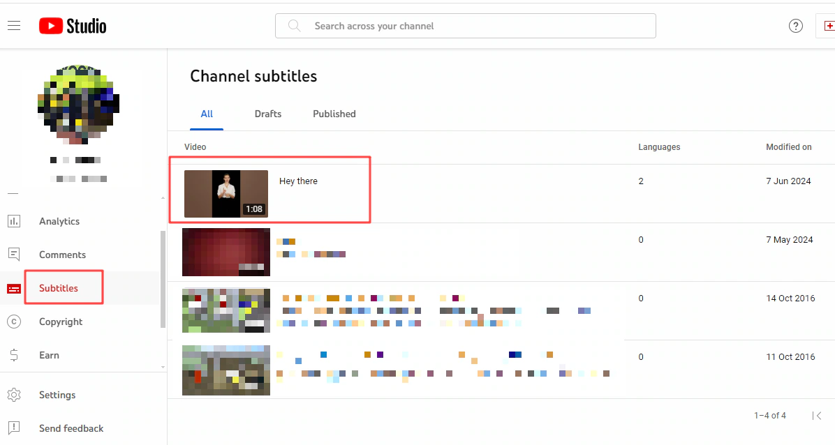 open subtitles tab and select your video