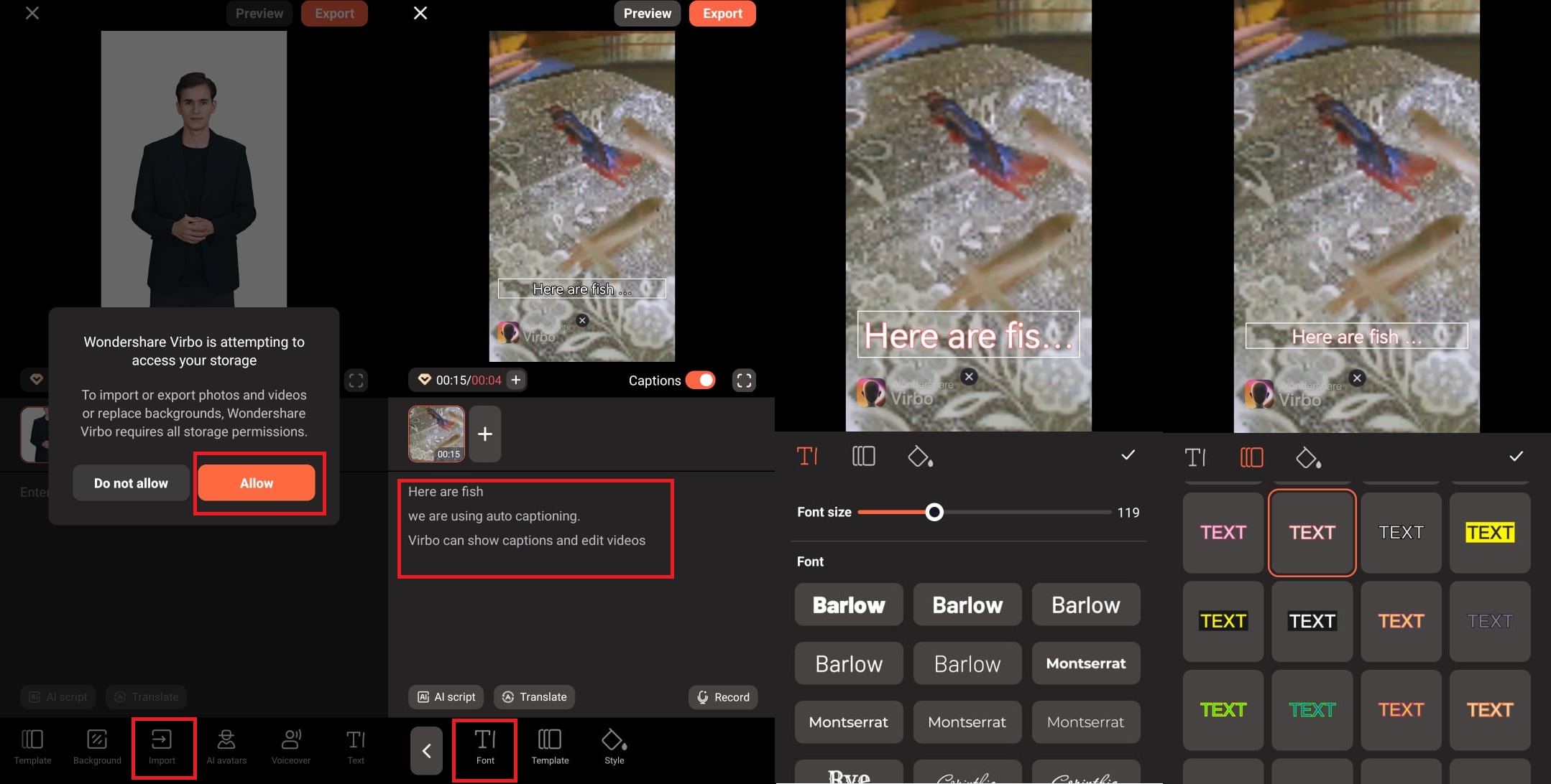 add your own video to project and add captions in text box