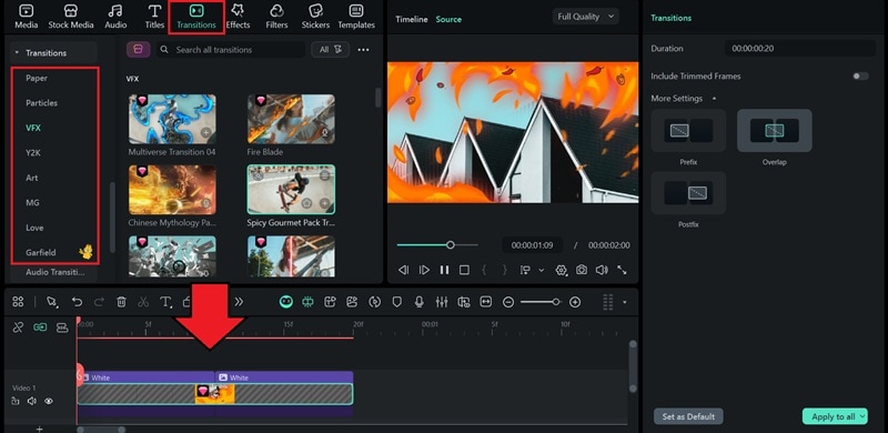 add transitions between the clips