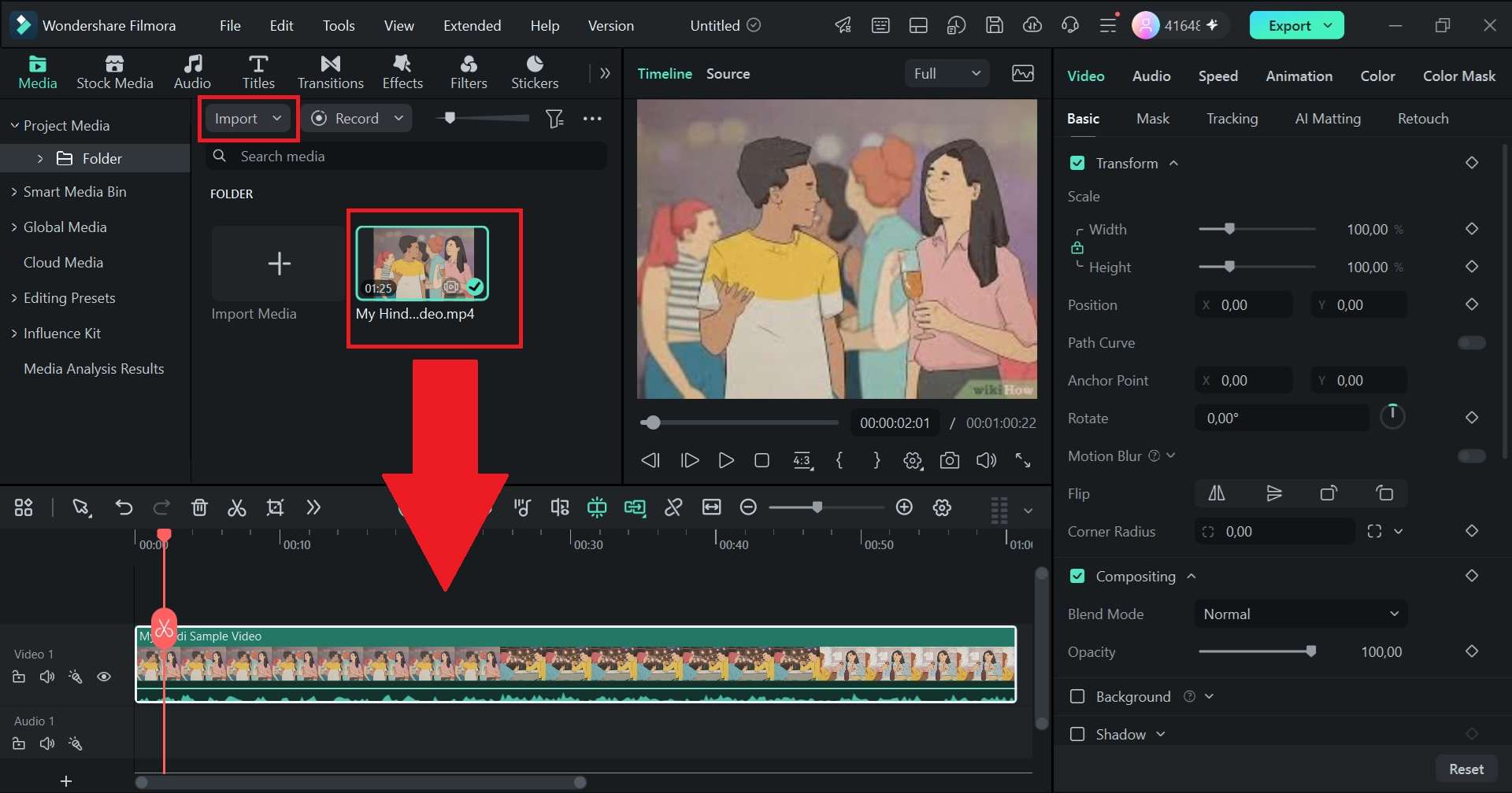 import your clip to filmora timeline