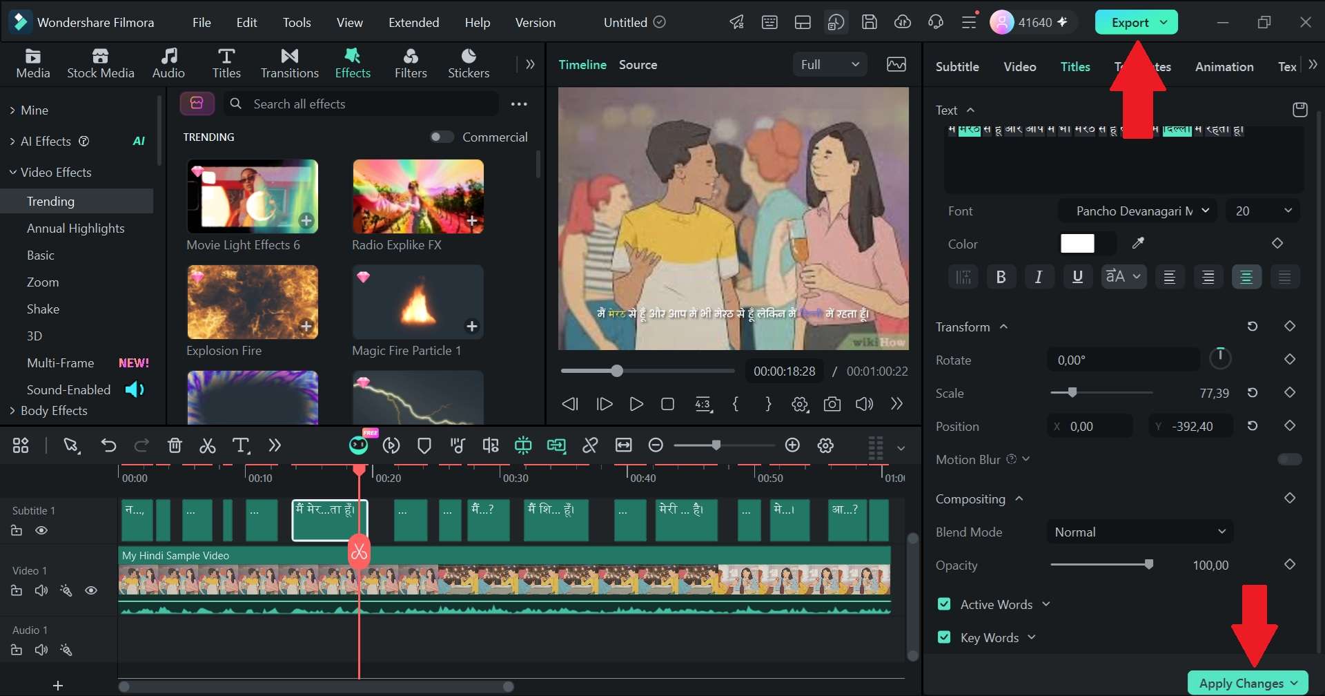 apply changes and export video