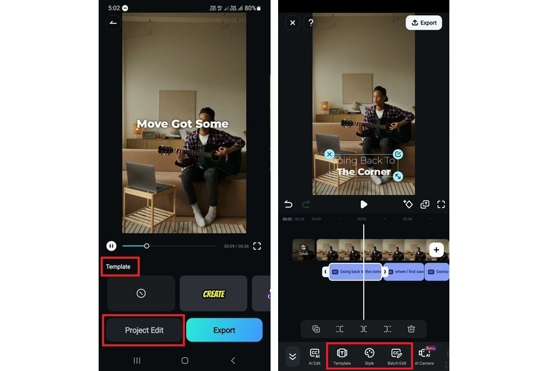 edit the lyrics text