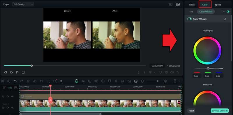 adjust video color grading