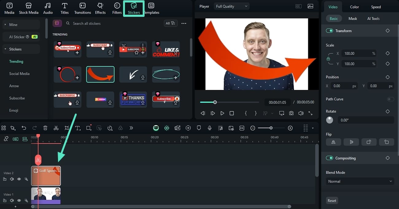choose stickers from toolbar