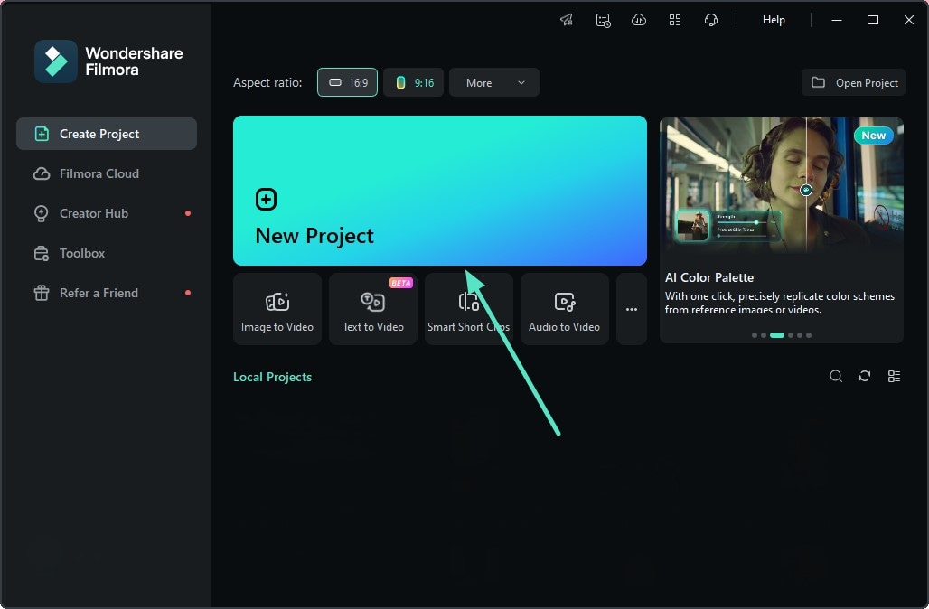 filmora create new project