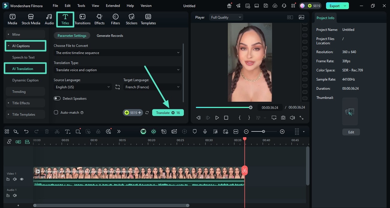 select filmora ai translation